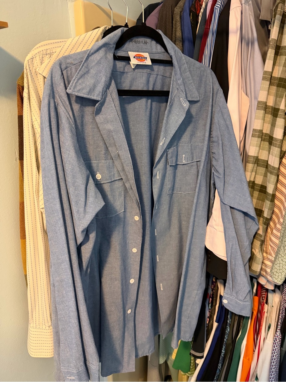 Dickies Men's Chambray Blue Button-Down Work Shirt